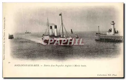 Cartes postales Boulogne Sur Mer Entree d un Paquebot Anglais Maree Baute Bateau Phare