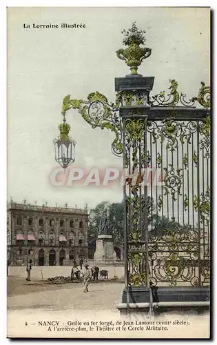 Cartes postales Nancy Grille en Fer Forgue De Jean Lamour Arriere plan le Theatre et le cercle militaire