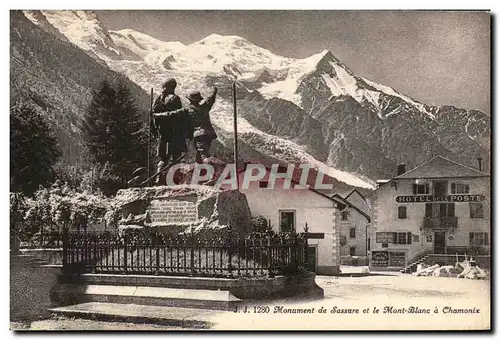 Cartes postales Chamonix Monument de Sassure et la Mont Blanc Hotel de la Poste Alpinisme