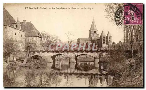 Ansichtskarte AK Paray le Monial La Basilique et le Pont sur la Bourbince