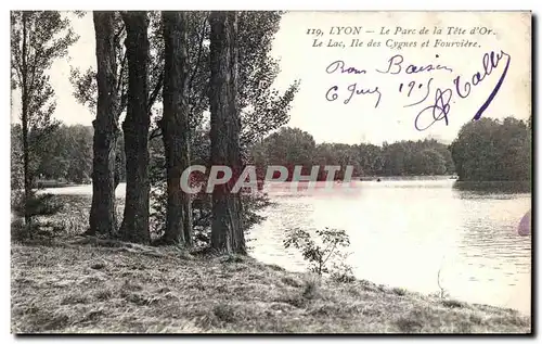 Cartes postales Lyon Le Parc de La Tete d Or Le Lac Ile Des Cygnes Et Fourviere