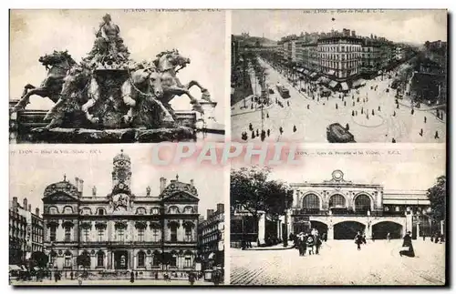 Cartes postales Lyon Fontaine Bartholdi Place du pont Hotel de ville Gare de perrache et les voutes