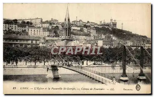 Cartes postales Lyon L Eglise et la Passerelle St Georges Coteau de Fourviere