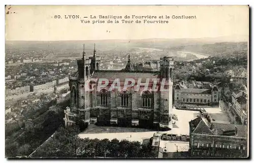 Cartes postales Lyon La Basilique de Fourviere et le Confluent Vue Prise de la Tour de Fourviere