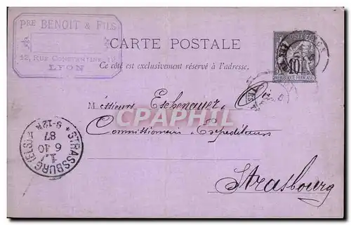 Carte type Sage 10c Lyon pour Strasbourg Esehenauer