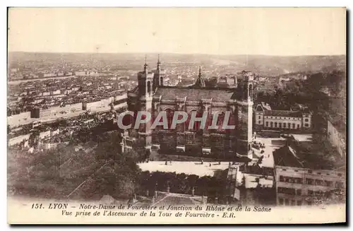 Cartes postales Lyon Notre Dame de Fourviere et Jonction Du Rhone et de la Saone Vue prise de l ascenseur de la