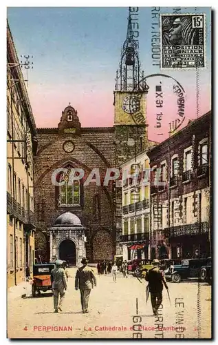 Ansichtskarte AK Perpignan La Cathedrale Et Place Gambetta