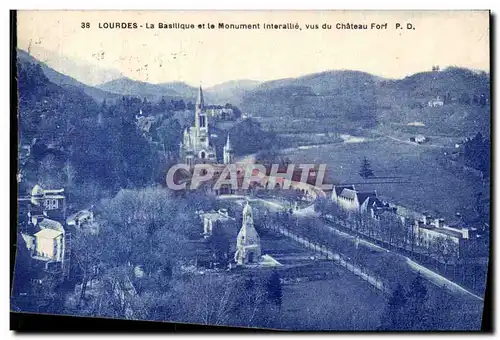 Cartes postales Lourdes La Basilique et la Monument Interallie vus du Chateau fort
