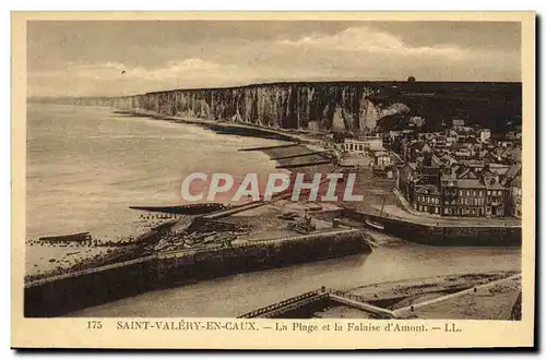 Cartes postales Saint Valery En Caux La Plage Et La Falaise D Amont