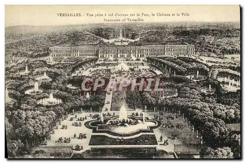 Cartes postales Versailles Vue prise Vol d Oiseau sur le Parc Le Chateau et la Ville