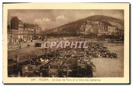 Cartes postales Rouen Le Quai De Paris Et La Cote Ste Catherine Bateaux