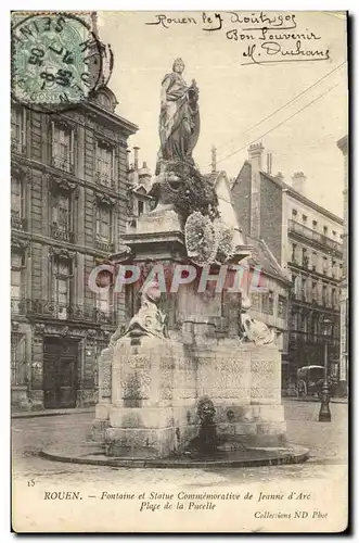 Ansichtskarte AK Rouen Fontaine Et Statue Commemorative de Jeanne d Arc Place de la pucelle