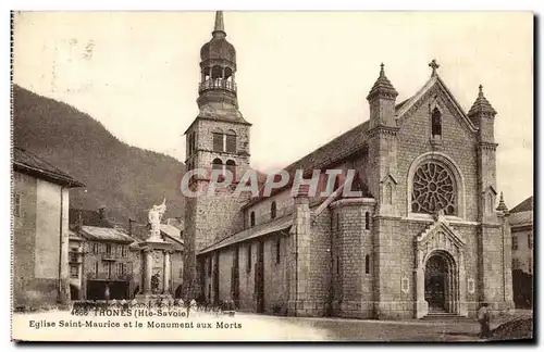 Cartes postales Thones Eglise Saint Maurice et le Monument aux Morts