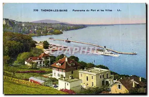 Cartes postales Thonon Les Bains Panorama du port et les Villas Bateau