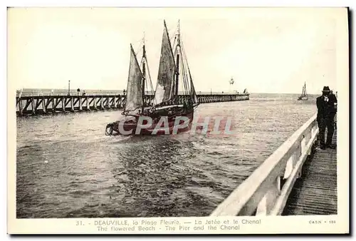 Ansichtskarte AK Deauville La Plage Fleurie La Jetee et Le Chenal Bateau