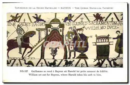 Ansichtskarte AK Bayeux Tapisserie de la Reine Mathilde Guillaume se rend a Bayeux ou Harold lui prete serment de