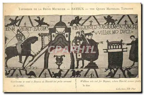 Ansichtskarte AK Bayeux Tapisserie de la Reine Mathilde Guillaume se rend a Bayeux ou Harold lui prete serment