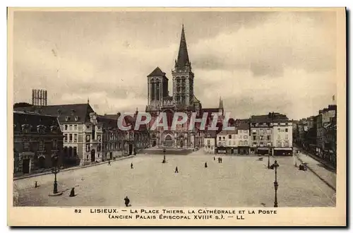 Cartes postales Lisieux La Place Thiers La Cathedrale Et La Poste