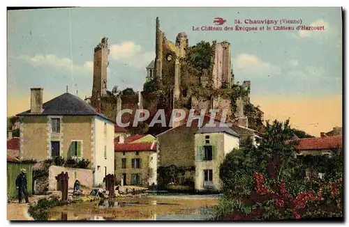 Cartes postales Chauvigny Le Chateau des Evequea et le Chateau d Harcourt