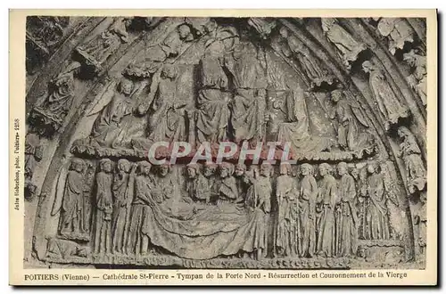 Cartes postales Poitiers Cathedrale St Pierre Tympan de la Porte Nord Resurrection et Couronnement de la Vierge