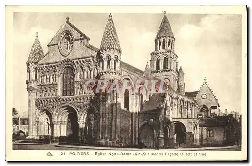 Cartes postales Poitiers Eglise Notre Dame Facade Ouest et Sud