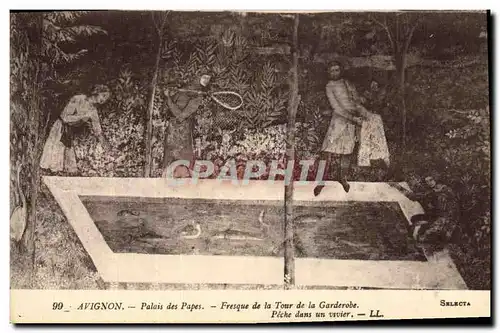 Cartes postales Avignon Palais des Papes Fresque de la tour de la garderobe Peche dans un vivier