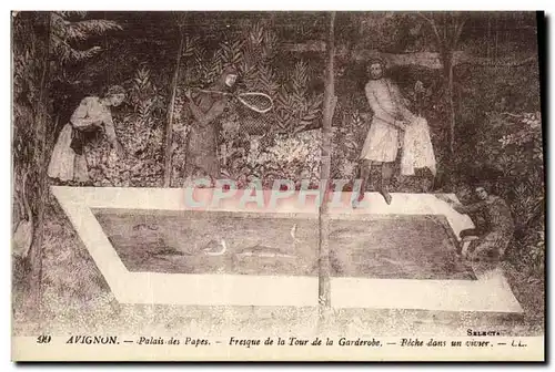 Cartes postales Avignon Palais des Papes Fresque de La Tour De La Garderobe Peche dans un vivier