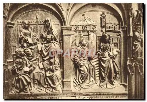 Cartes postales Amiens Cathedrale Stalles du Choeur Marie a l etude L ange apporte le repas de MArie