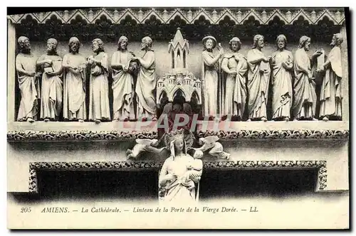 Cartes postales Amiens La Cathedrale Linteau de La Porte de la Vierge Doree