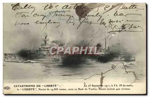 Ansichtskarte AK Catastrophe Du Liberte Septembre 1911 saute saute en rade de Toulon Bateau