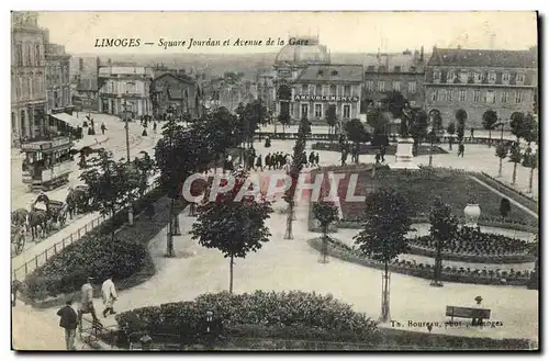 Cartes postales Limoges Square Jourdan et Avenue de la Gare