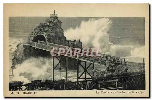 Ansichtskarte AK Biarritz La Tempete Au Rocher De La Vierge