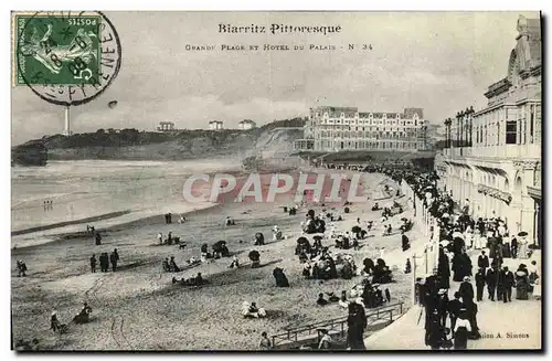 Ansichtskarte AK Biarritz Pittoresque Grand Plage Et Hotel Du Palais