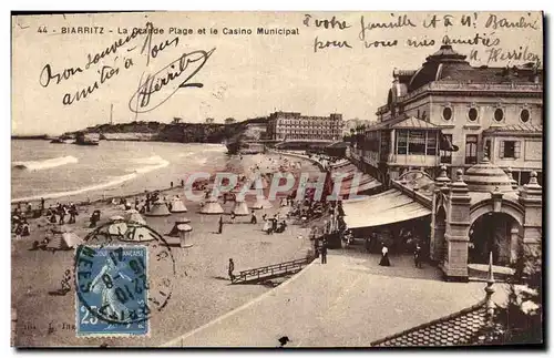 Cartes postales Biarritz La Grande Plage Et Le Casino Municipal