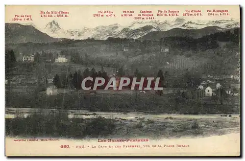 Cartes postales Pau Le Gave Et Les Pyrenees vus de la place Royale