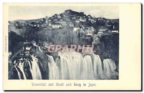 Cartes postales Vasserfall Mit Stadt und Burg in Jajce Croatie
