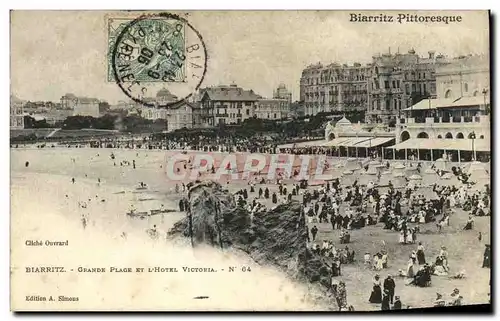 Ansichtskarte AK Biarritz Pittoresque Grande plage et l hotel Victoria