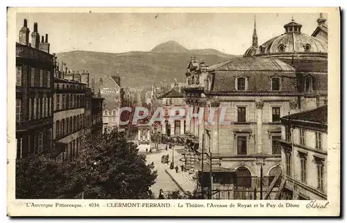 Cartes postales Clermont Ferrand Le Theatre L Avenue de Royat Et Le Puy De Dome