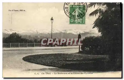 Cartes postales Pau Le Boulevard Et la Chaine Des Pyrenees