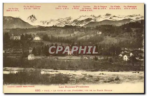 Cartes postales Pau Le Gave Et Les Pyrenees Vue De La Place Royale