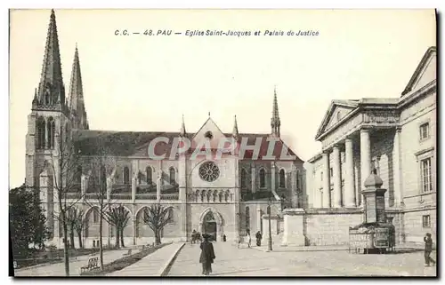 Cartes postales Pau L Eglise Saint Jacques et Palais de Justice