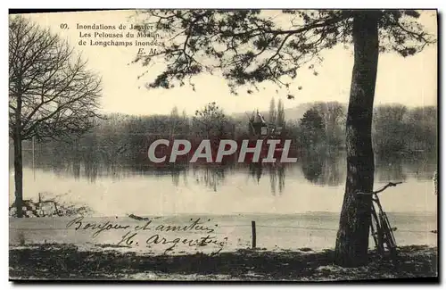 Cartes postales Paris Inondations de janvier 1910 Les pelouss du moulin de Longchamps inondes Moulin