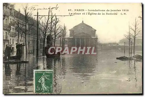 Cartes postales Paris Inondations de Janvier 1910 La Place et L Eglise de la Nativite