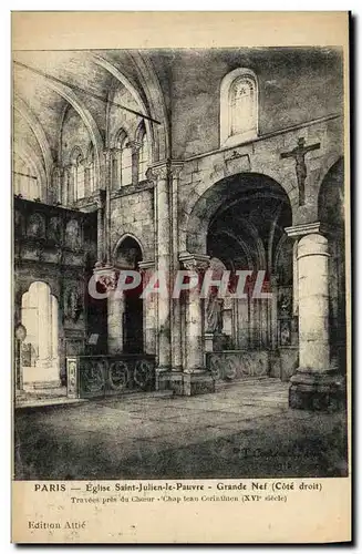 Cartes postales Paris Eglise Saint Julien Le Pauvre Grande Nef Travees pres du choeur Chapiteau corinthien