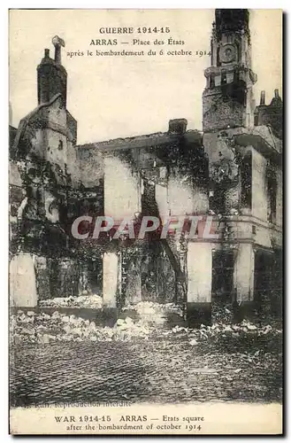 Cartes postales Arras Place des Etats apres le bombardement du 6 octobre 1914 Militaria