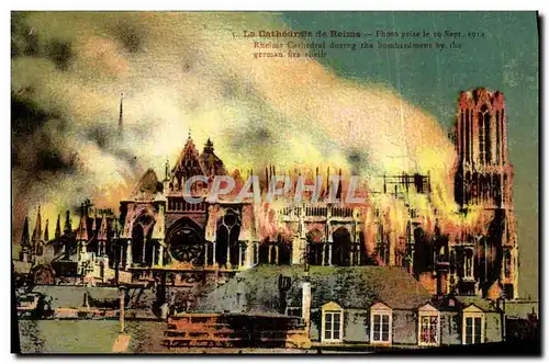 Cartes postales La Cathedrale De Reims Photo Prise le 19 sept 1914 Militaria