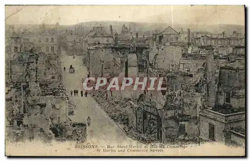 Cartes postales Soissons Rue Saint Martin et Rue du Commerce Militaria