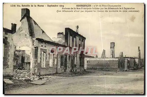 Ansichtskarte AK Gourgancon Fere Champenoise Maisons de la rue principale brules par les allemands Militaria