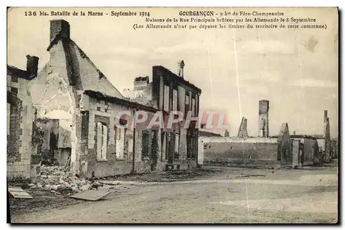 Cartes postales Gourgancon Fere Champenoise Maisons de la rue principale brules par les allemands Militaria