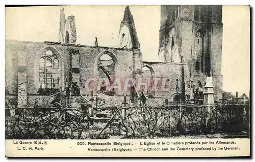 Cartes postales Ramscapelle L Eglise etLe Cimetiere Profanes Par Les Allemands Militaria
